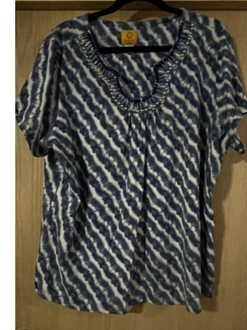 Ruby Rd. blue and white diagonal tie-dye print blouse SZ 3X